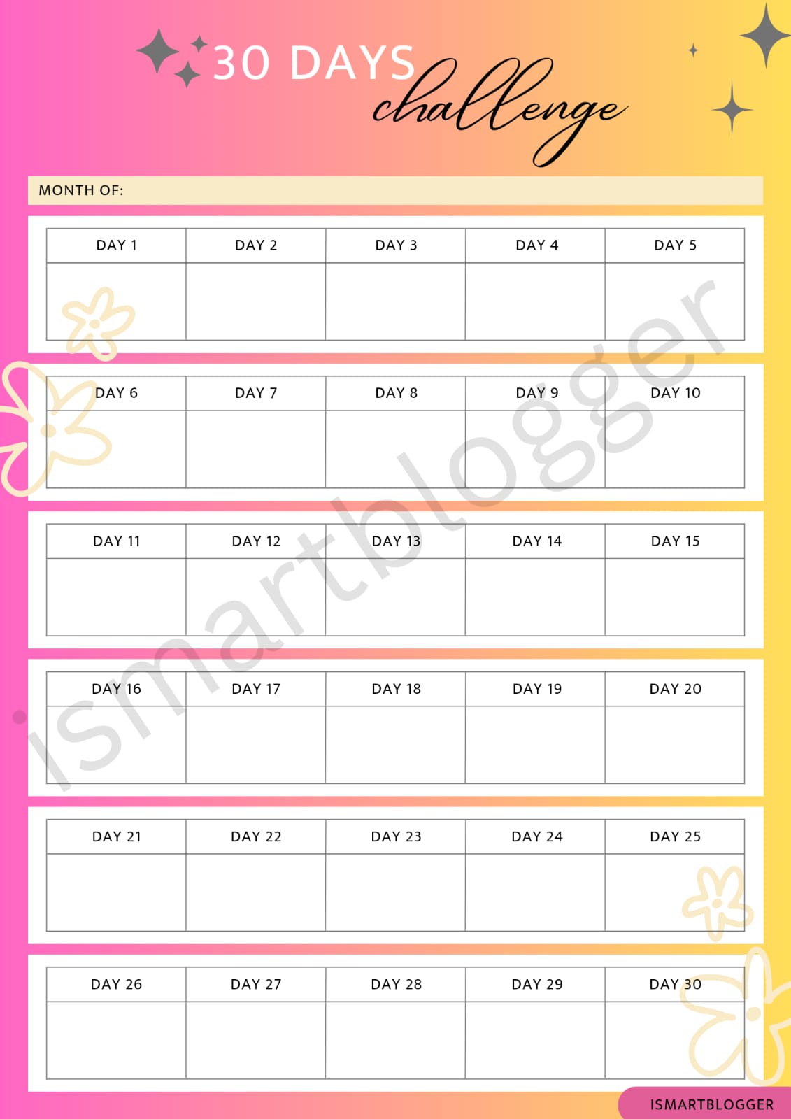 30 Days Challenge planner